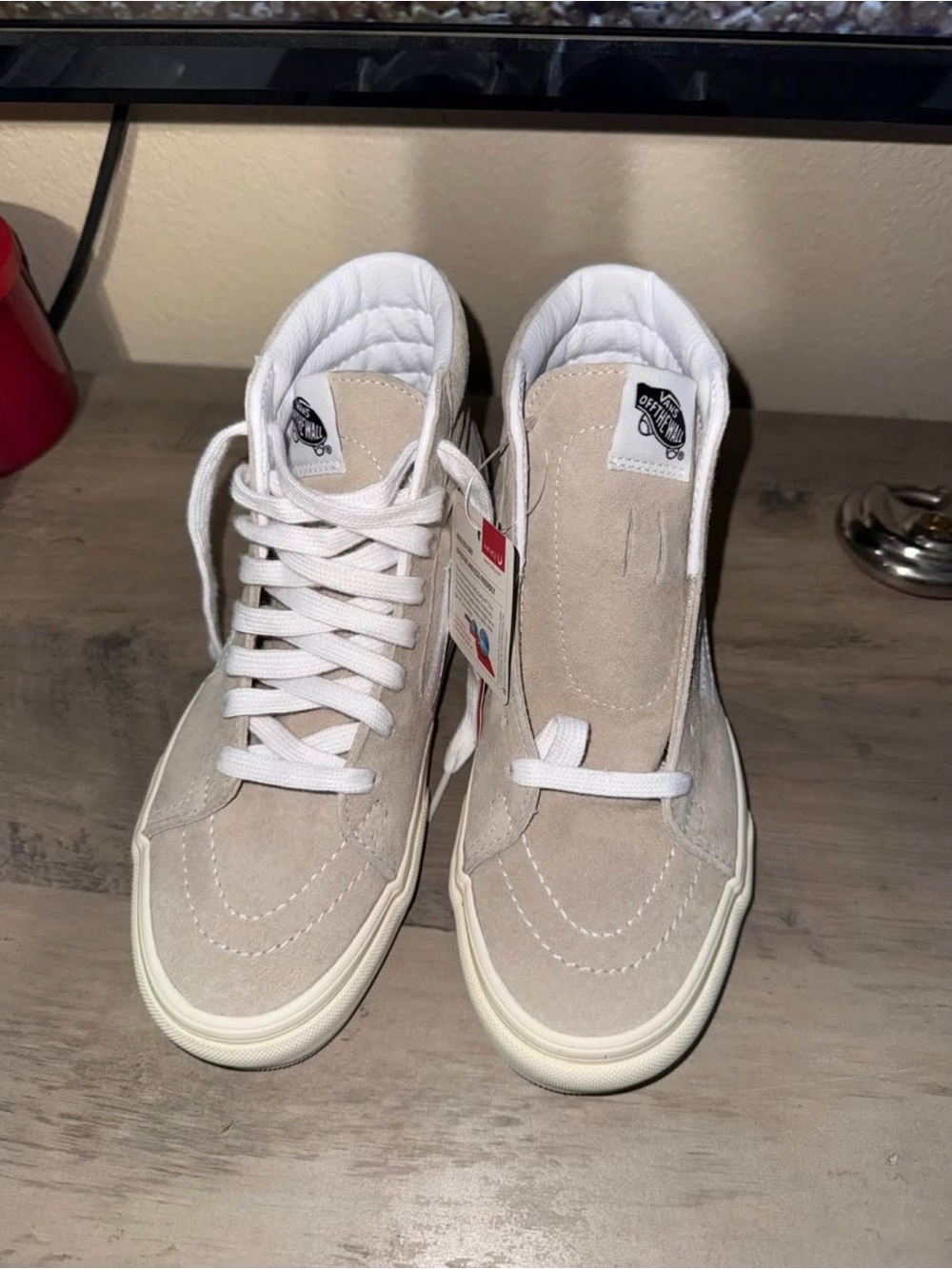 Vans High-Top Suede Sneakers in Beige and White